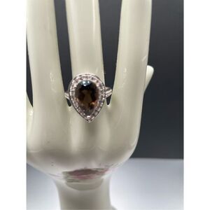 925 Silver Brown Precious Stone Statement Ring Women’s Size 8